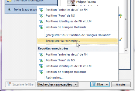 Enregistrement d'un filtre