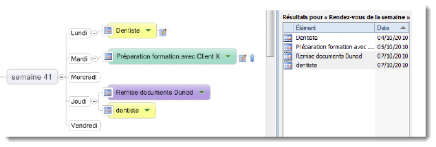 Les Résultats d'une requête dans le volet des tâches de MindManager