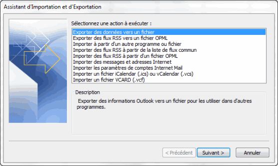 L'exportation des contacts dans Outlook