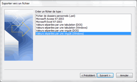 L'export des contacts Outlook